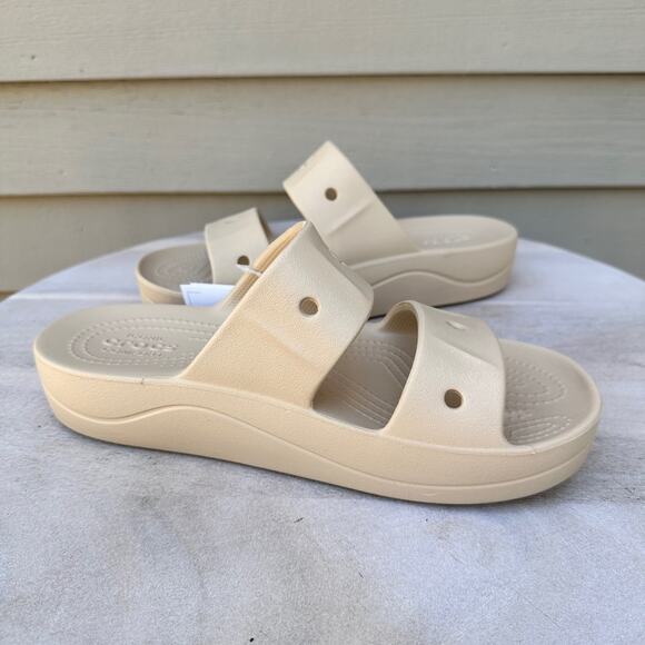 Crocs Baya Platform Womens Double Strap Slides Size 8 Chai Tan Beige Sandals New - Picture 3 of 12